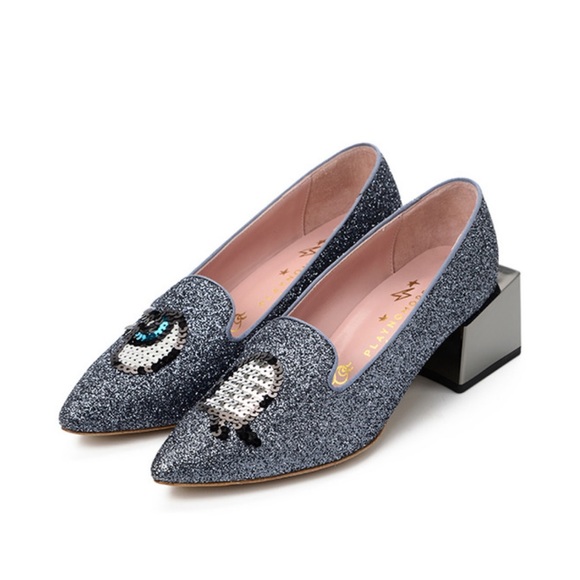 Playnomore WinkyGirl Color Blocks  loafer Metallic Navy heal size 36/ 6 - Picture 2 of 8